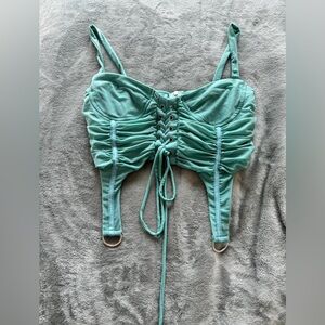 Teal Corset-Style Crop Top